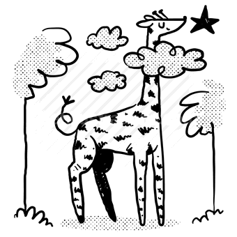 animal, giraffe, tree, clouds, tall, star